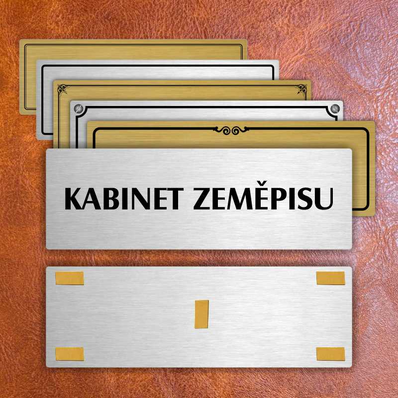 Kabinet zeměpisu, 200x66mm, stříbrná popiska s dvojtým rámečkem