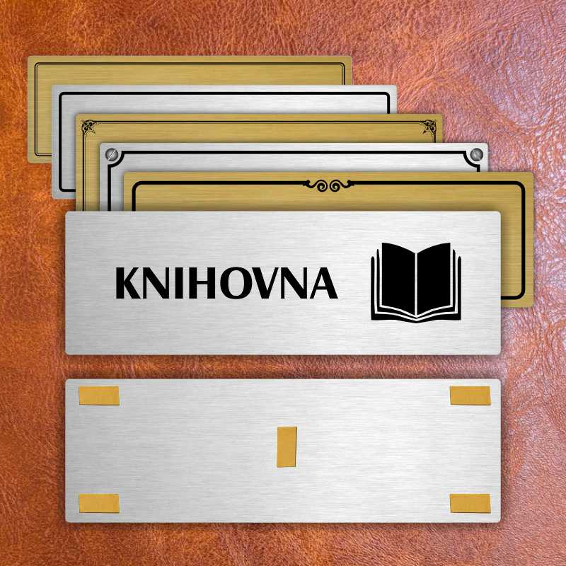 Knihovna, 240x79mm, stříbrná popiska s okrasným rámečkem  