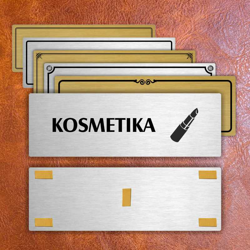 Kosmetika, 200x66mm, zlatá popiska s okrasným rámečkem  