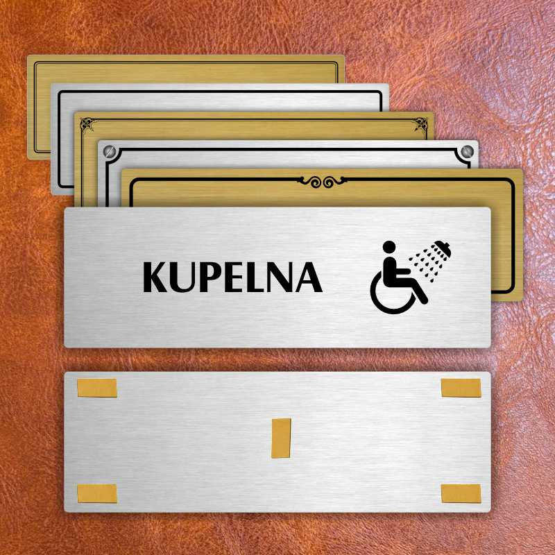 Koupelna, 200x66mm, stříbrná popiska s rámečkem