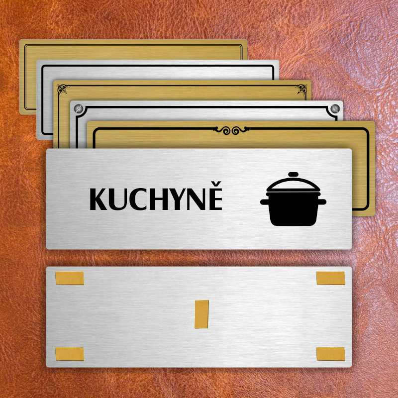 Kuchyně, 240x79mm, stříbrná popiska s dvojtým rámečkem