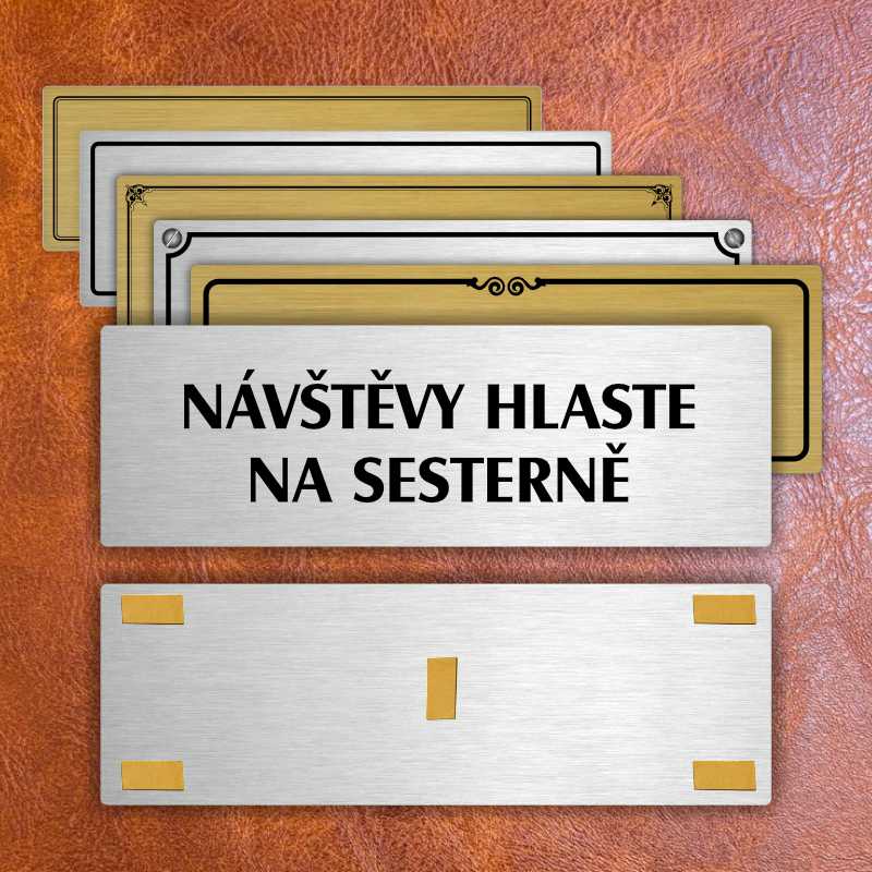 Návštěvy hlaste, 200x66mm, zlatá popiska s rámečkem