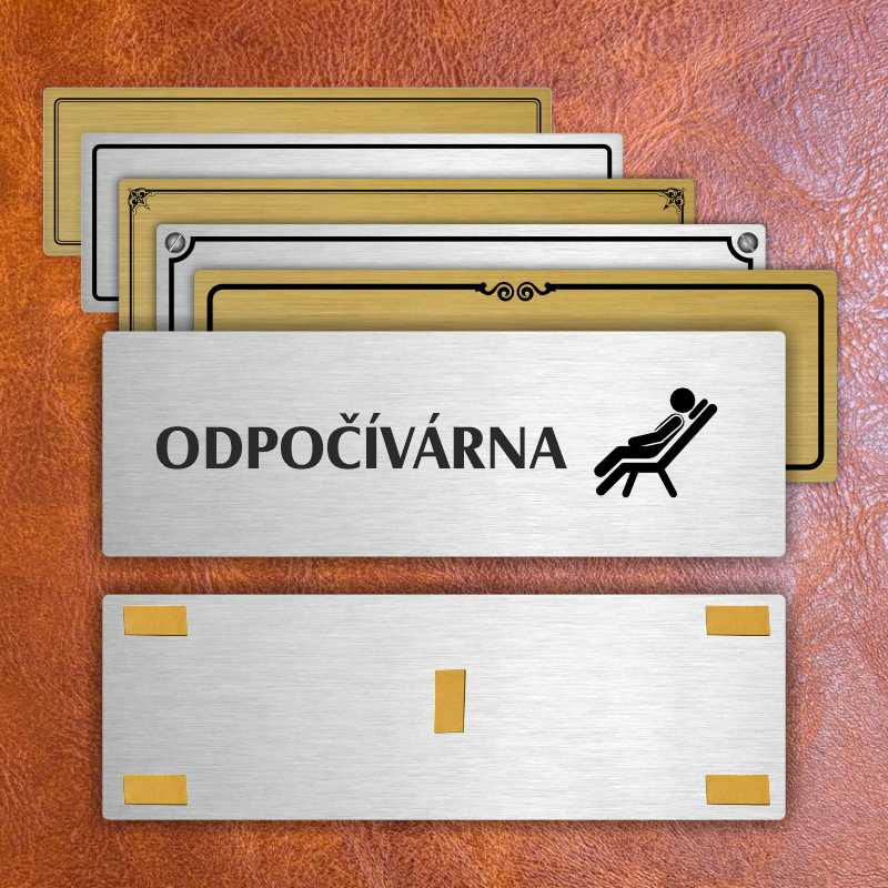 Odpočívárna, 200x66mm, stříbrná popiska s ozdobou uprostřed
