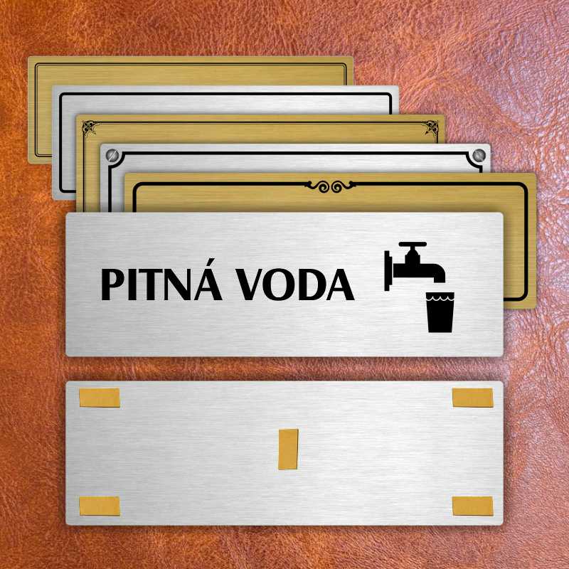 Pitná voda, 200x66mm, zlatá popiska s rámečkem