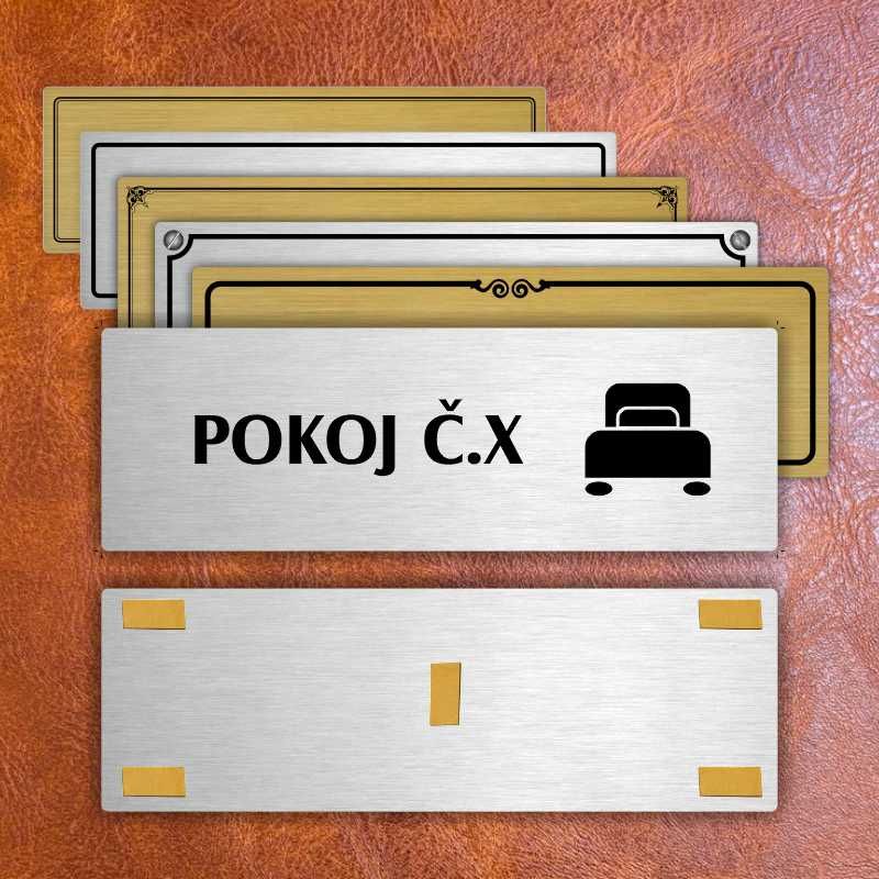 Pokoj č., 240x79mm, zlatá popiska s dvojtým rámečkem