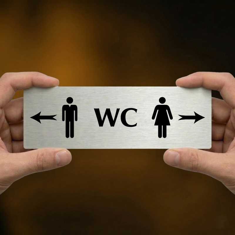 WC společné - rozcestník, 240x79mm, stříbrná popiska s dvojtým rámečkem