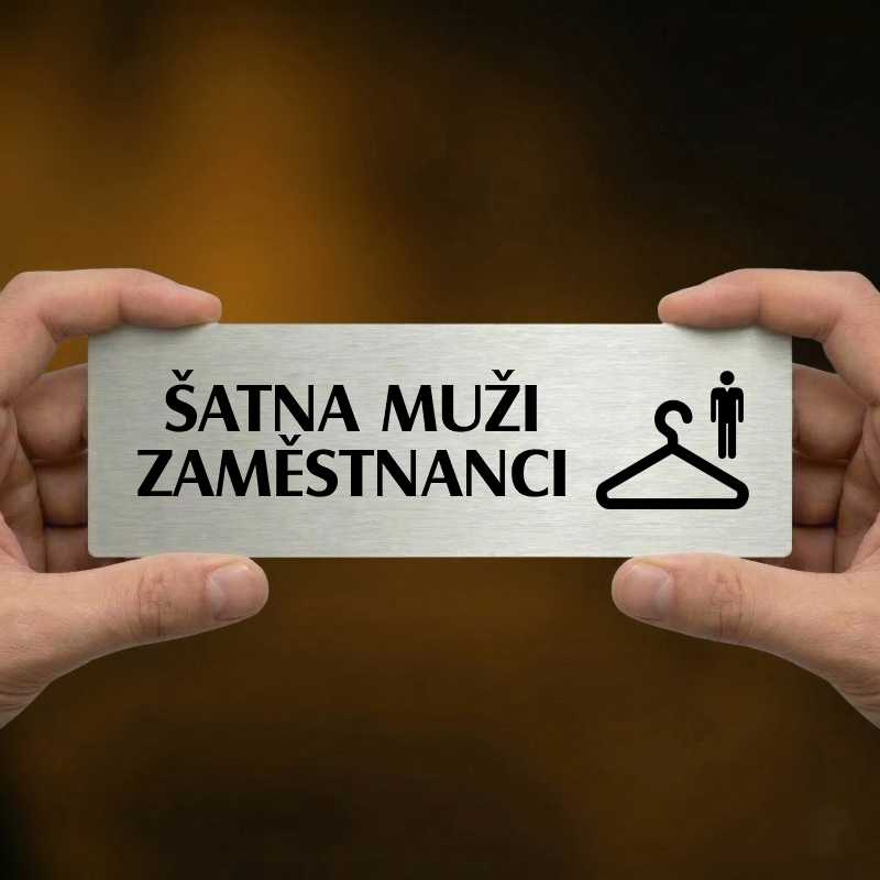 Šatna muži zaměstnanci, 240x79mm, zlatá popiska s dvojtým rámečkem