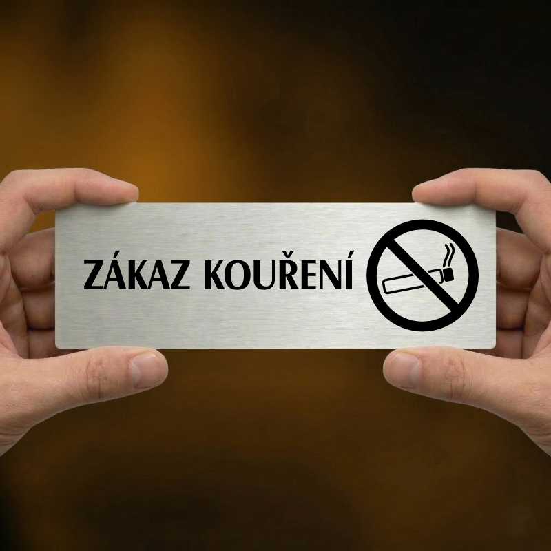 Zákaz kouření, 240x79mm, stříbrná popiska s okrasným rámečkem  