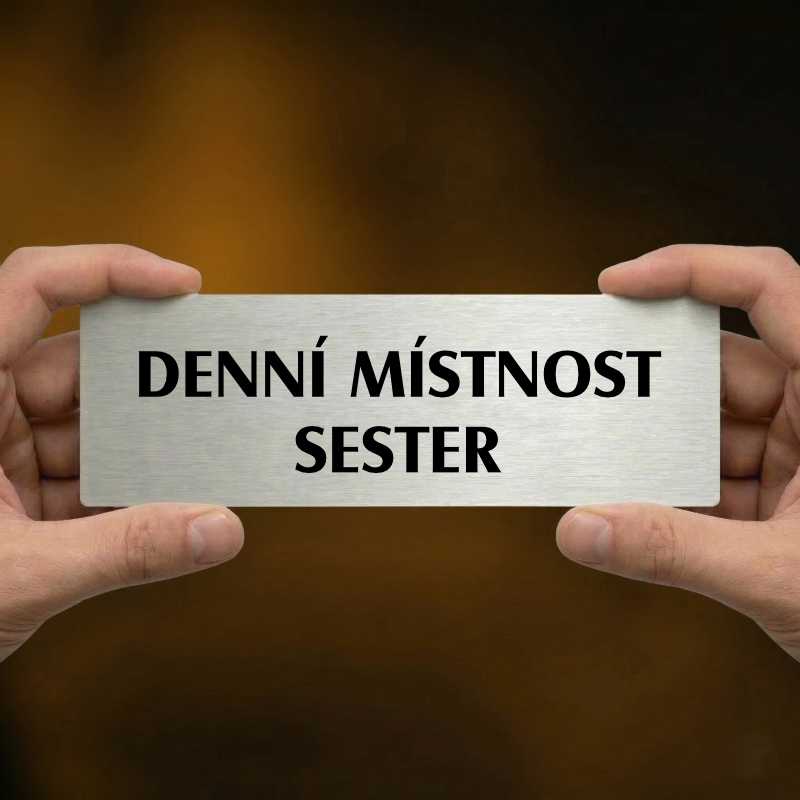 Denní místnost sester, 240x79mm, stříbrná popiska 