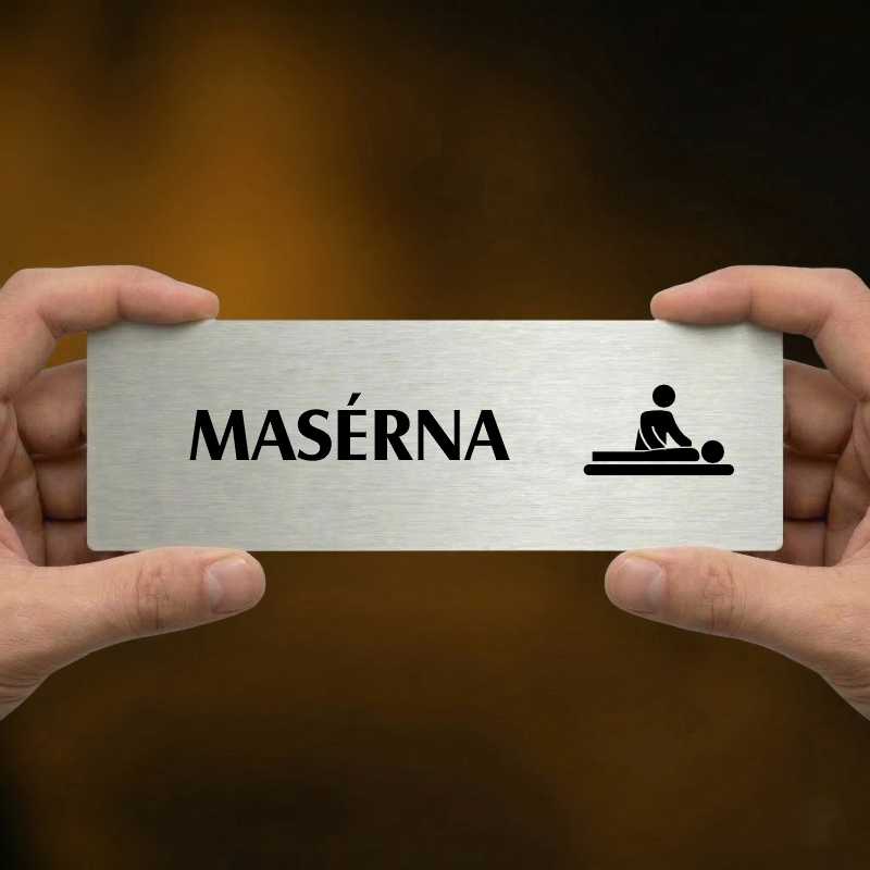 Masérna, 200x66mm, stříbrná popiska s dvojtým rámečkem