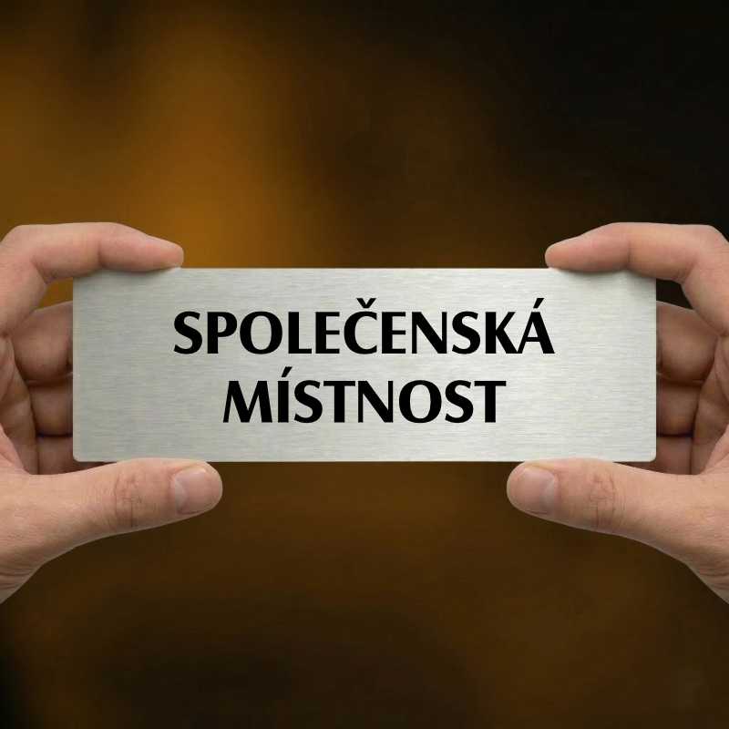 Společenská místnost, 200x66mm, stříbrná popiska s ozdobou uprostřed