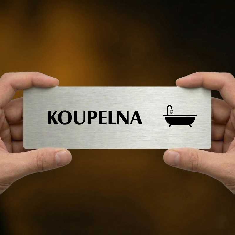Koupelna, 200x66mm, zlatá popiska s okrasným rámečkem  