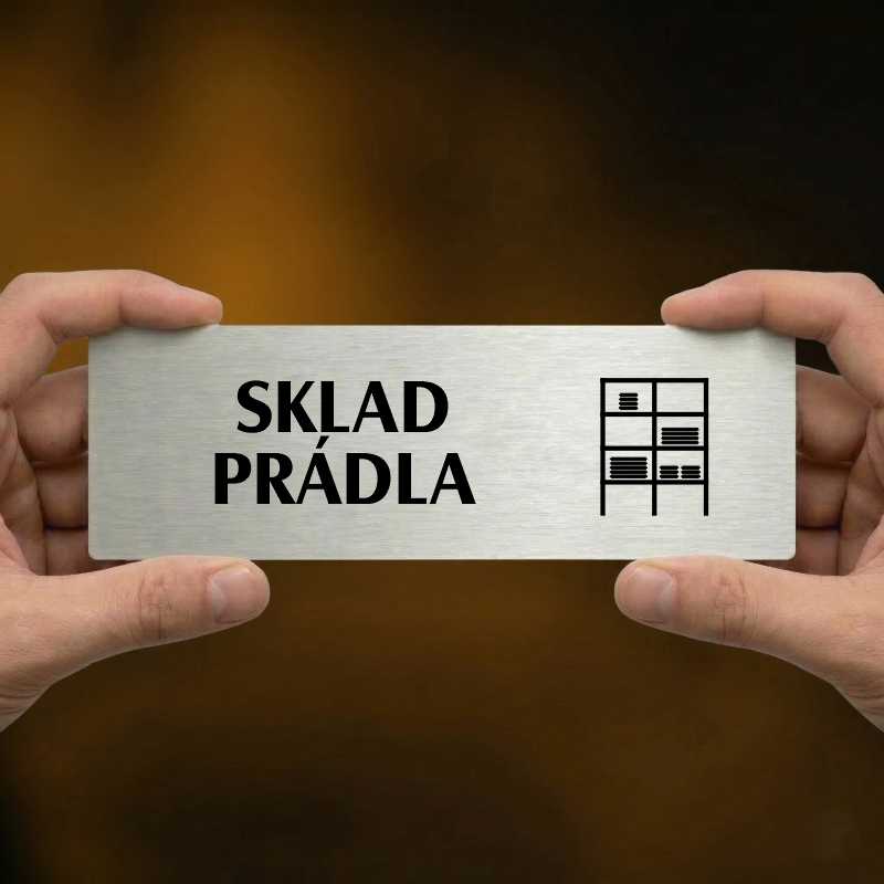 Sklad prádla, 200x66mm, zlatá popiska s okrasným rámečkem  