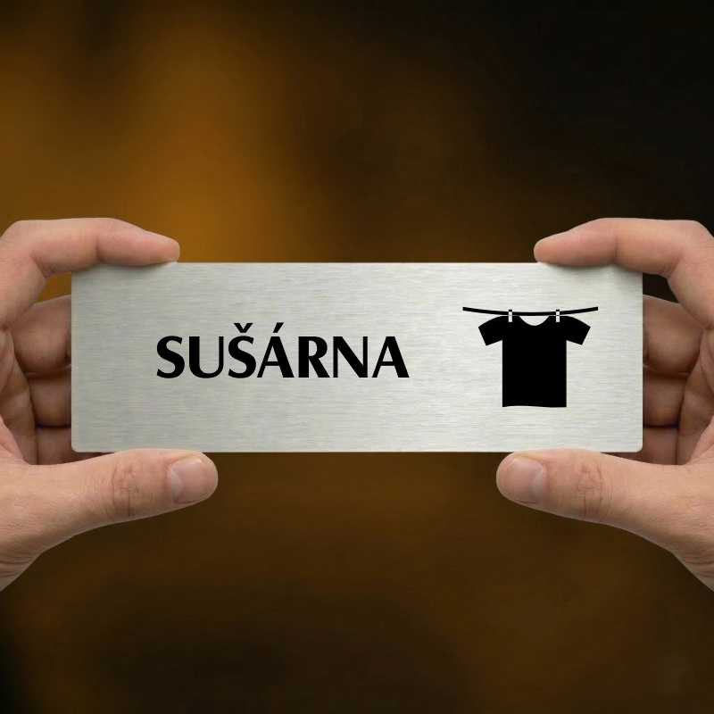 Sušárna, 200x66mm, zlatá popiska s okrasným rámečkem  