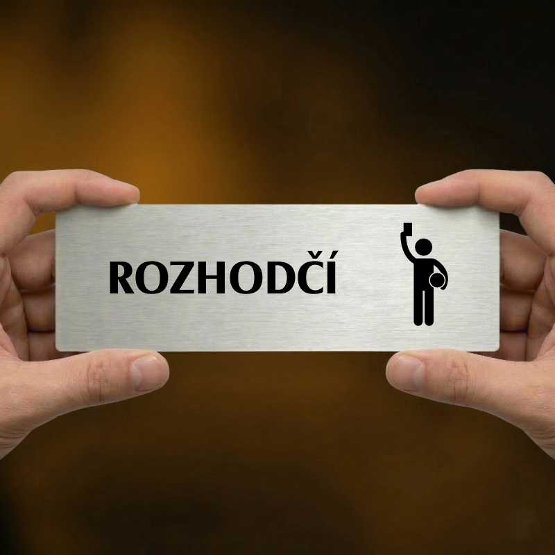 Rozhodčí, 200x66mm, zlatá popiska s ozdobou uprostřed