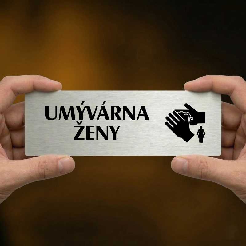 Umývárna ženy, 240x79mm, zlatá popiska s imitacemi šroubků