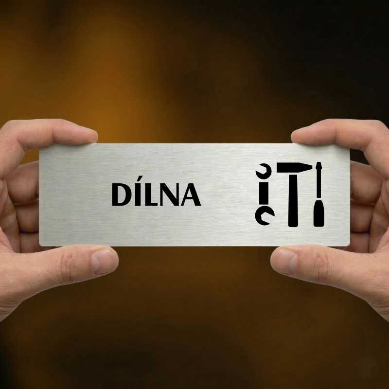 Dílna, 240x79mm, zlatá popiska s imitacemi šroubků