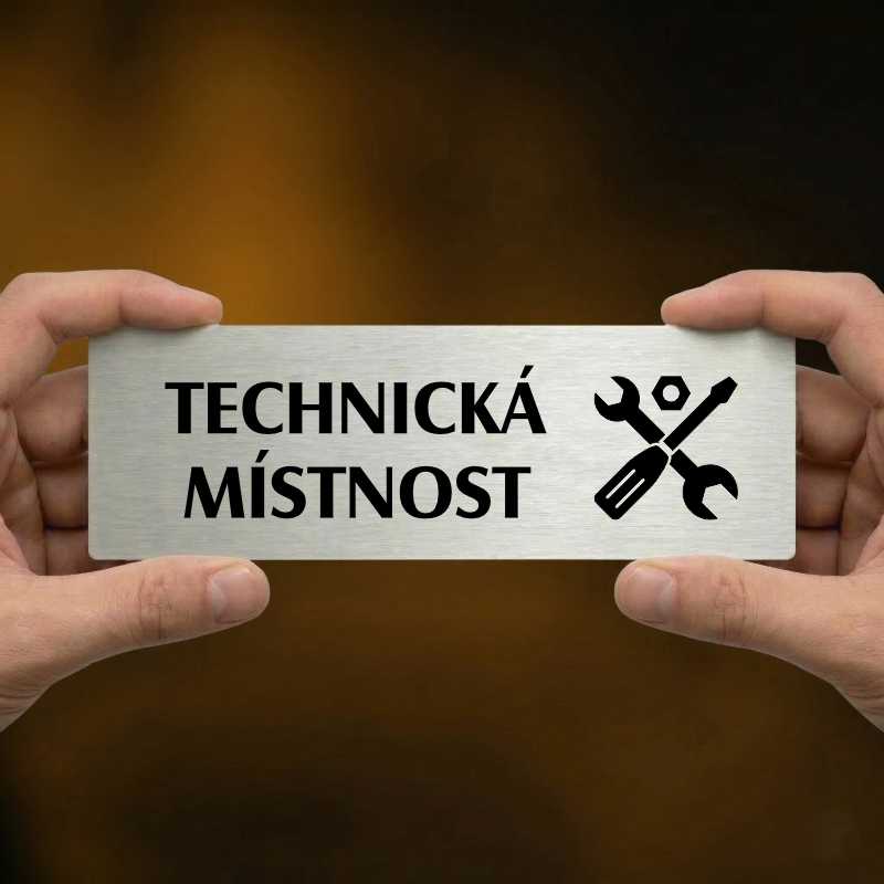 Technická místnost, 240x79mm, zlatá popiska s ozdobou uprostřed