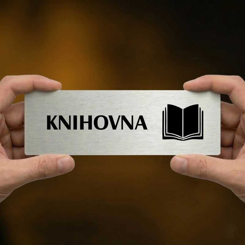 Knihovna, 240x79mm, stříbrná popiska s okrasným rámečkem  