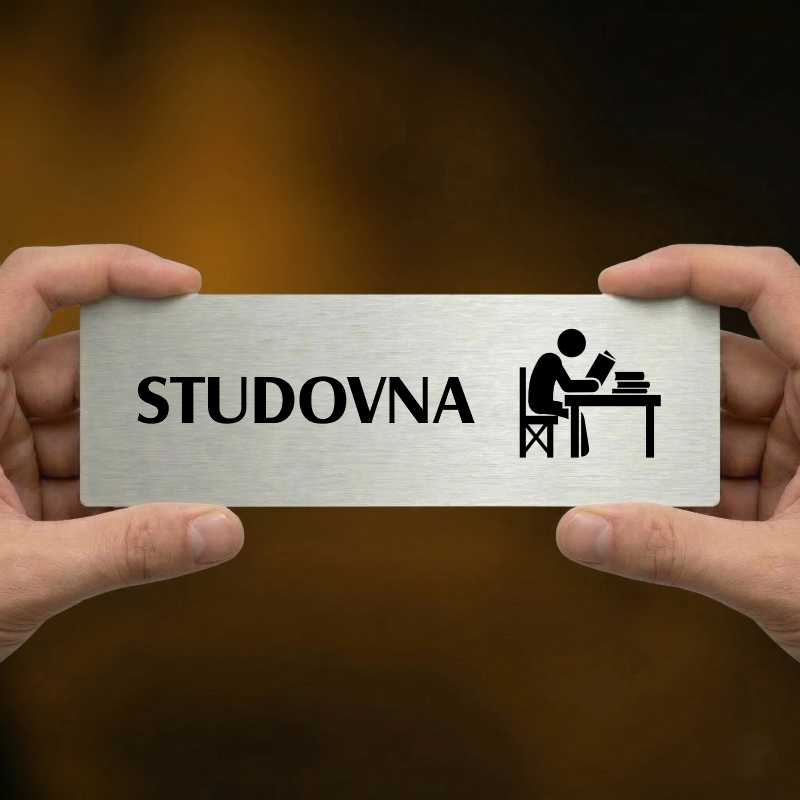 Studovna, 240x79mm, stříbrná popiska s dvojtým rámečkem