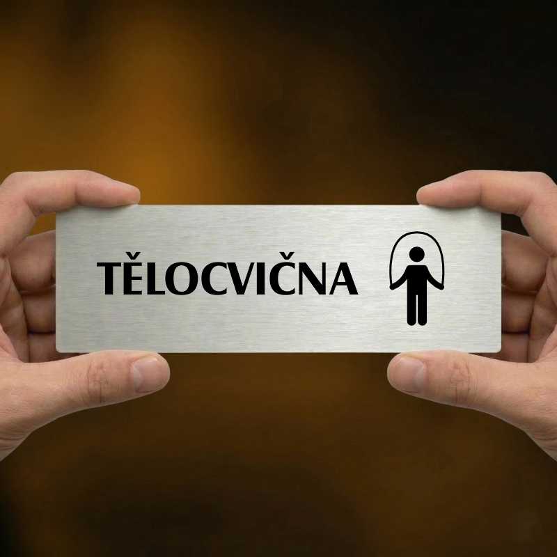 Tělocvična, 200x66mm, stříbrná popiska s rámečkem