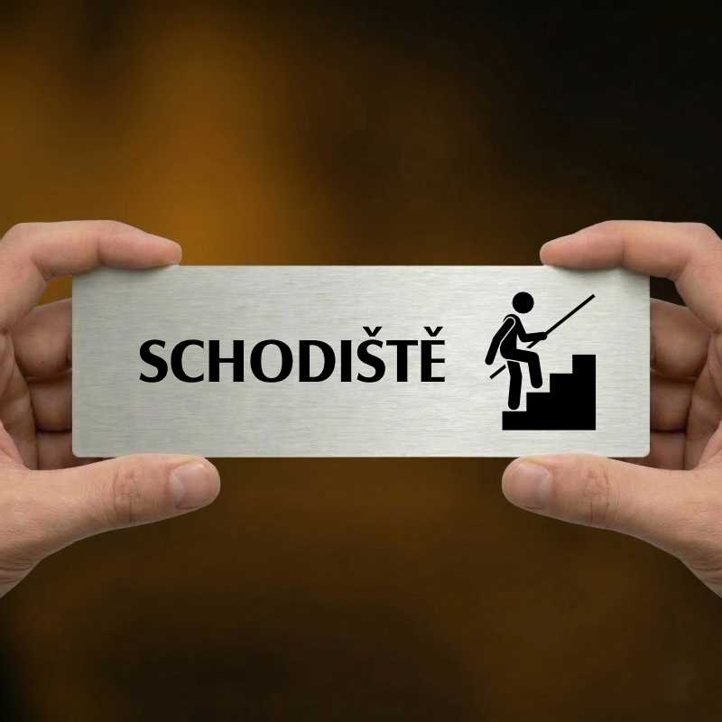 Schodiště, 200x66mm, stříbrná popiska s dvojtým rámečkem