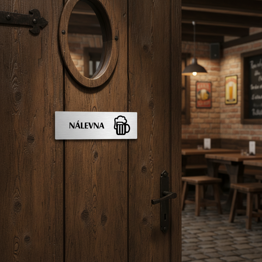 Pivnice, 200x66mm, zlatá popiska s ozdobou uprostřed