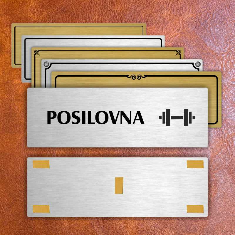 Posilovna, stříbrná popiska na dveře