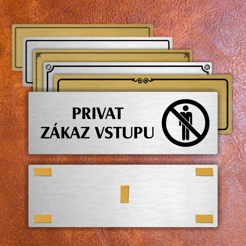 Privat, 200x66mm, zlatá popiska s imitacemi šroubků