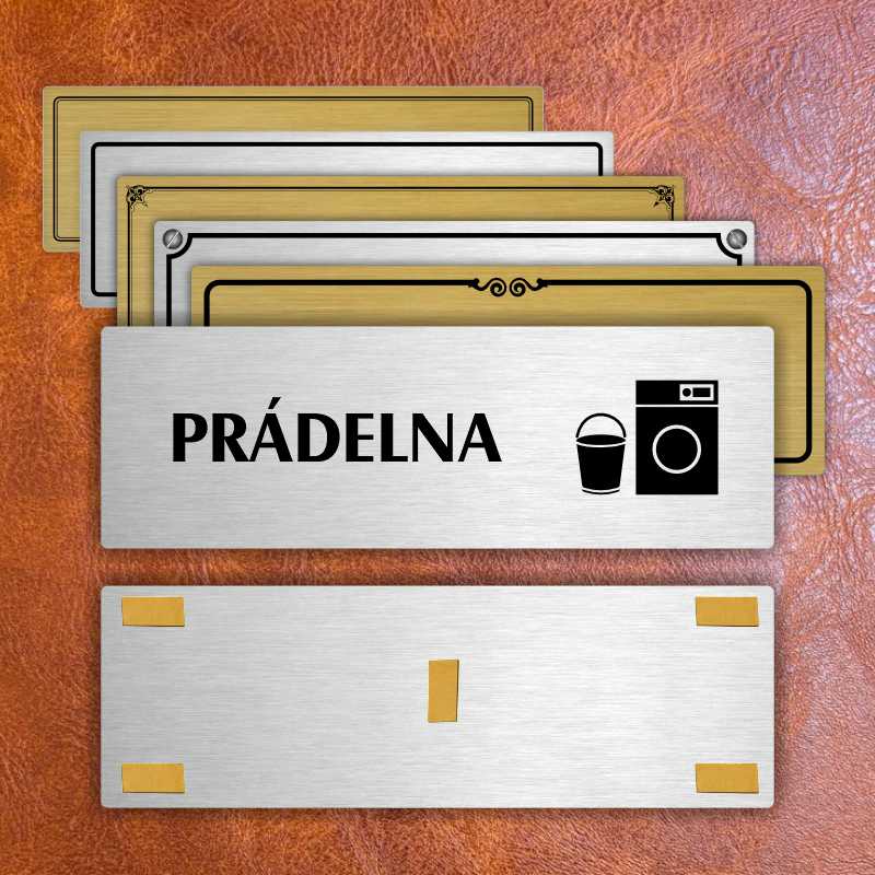 Prádelna, 200x66mm, zlatá popiska s okrasným rámečkem  