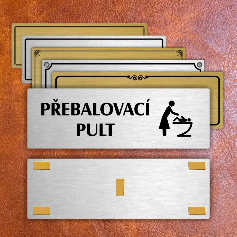 Přebalovací pult, 200x66mm, zlatá popiska s okrasným rámečkem  
