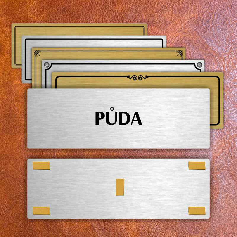 Půda, 240x79mm, zlatá popiska s okrasným rámečkem  