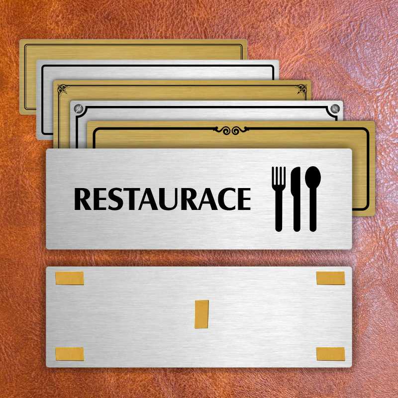 Restaurace, 200x66mm, zlatá popiska s okrasným rámečkem  