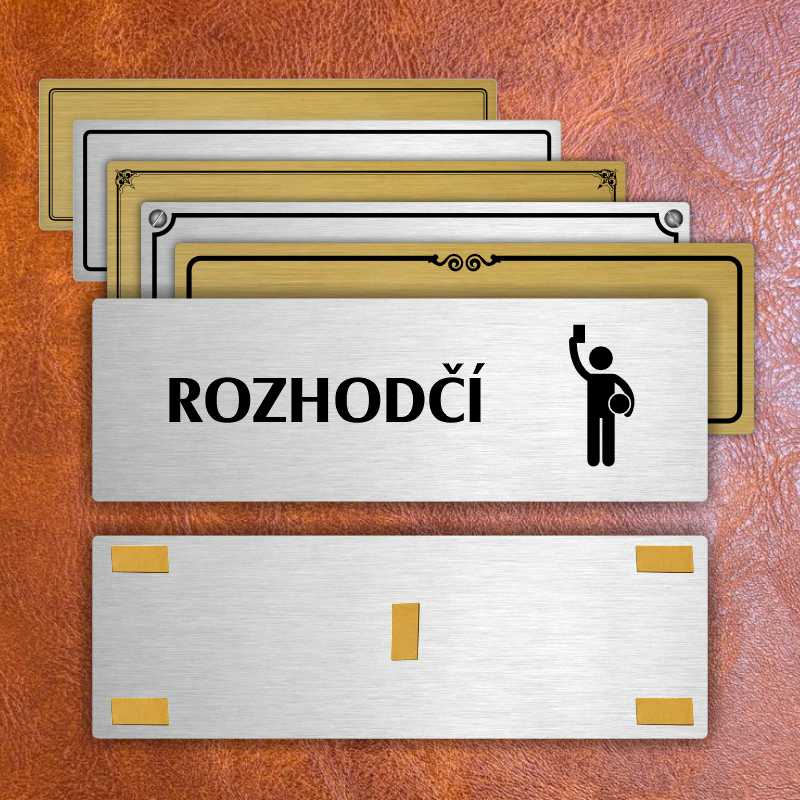 Rozhodčí, 200x66mm, zlatá popiska s ozdobou uprostřed