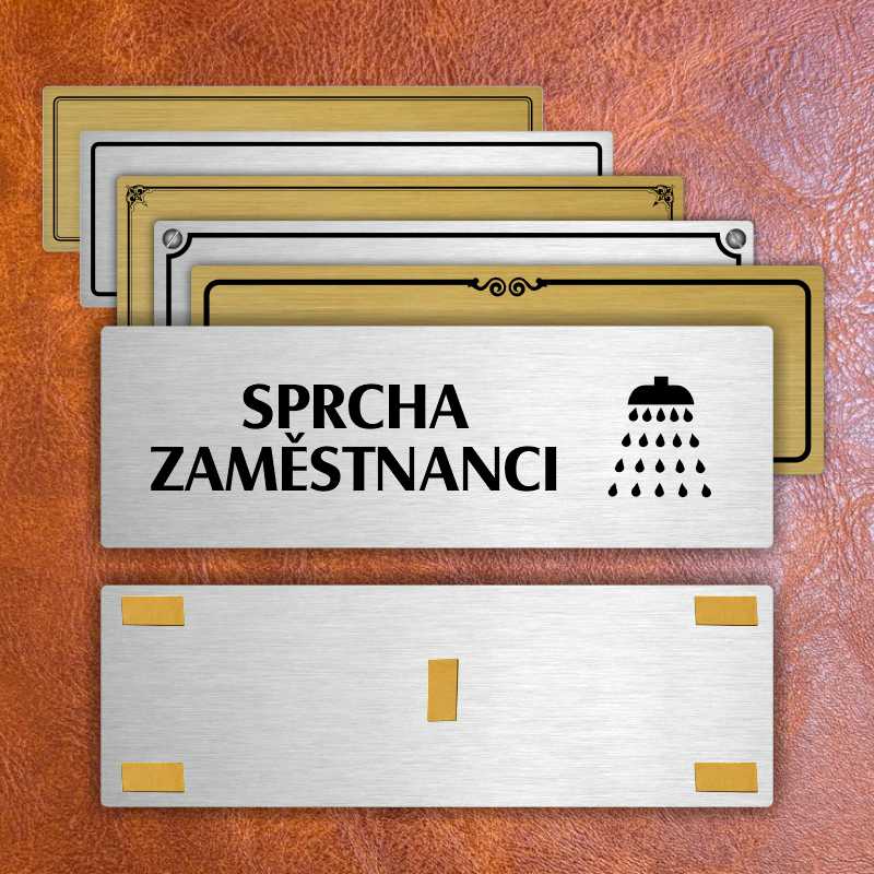 Sprcha zaměstnanci, 240x79mm, zlatá popiska s okrasným rámečkem  