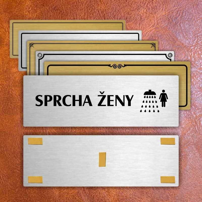 Sprcha ženy, 200x66mm, zlatá popiska s okrasným rámečkem  