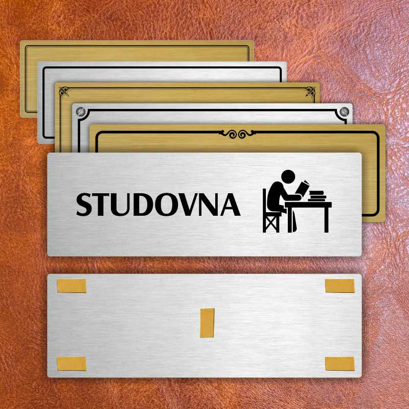 Studovna, 240x79mm, stříbrná popiska s dvojtým rámečkem