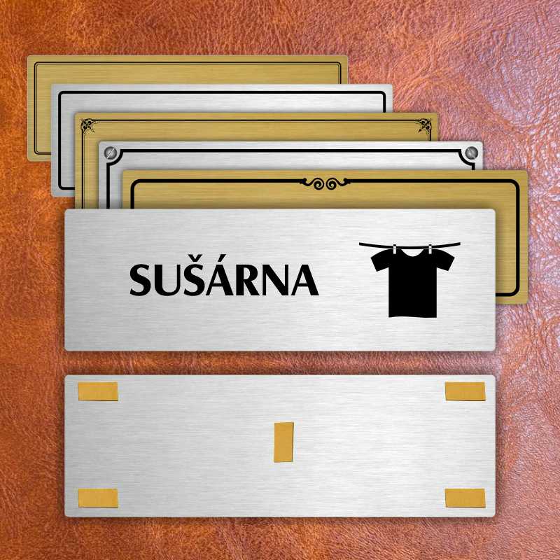 Sušárna, 200x66mm, zlatá popiska s okrasným rámečkem  