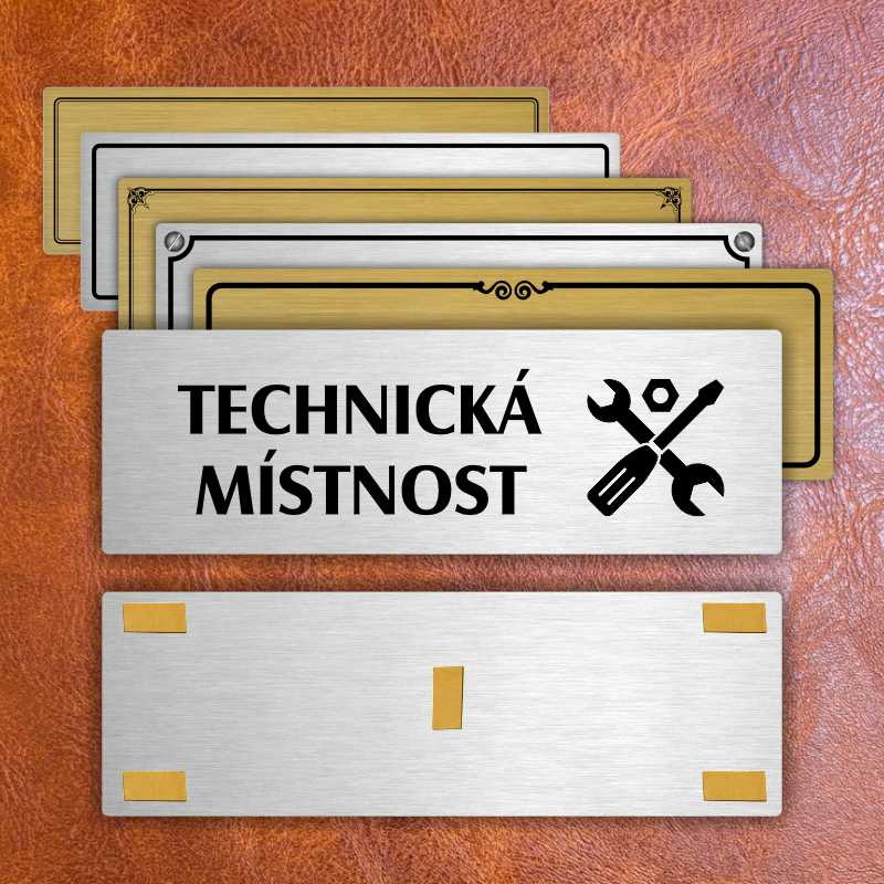 Technická místnost, 240x79mm, zlatá popiska s ozdobou uprostřed