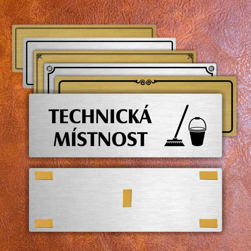 Technická místnost, 240x79mm, zlatá popiska s imitacemi šroubků