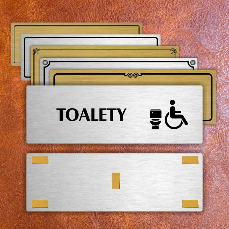 Toalety invalida, 200x66mm, zlatá popiska s okrasným rámečkem  