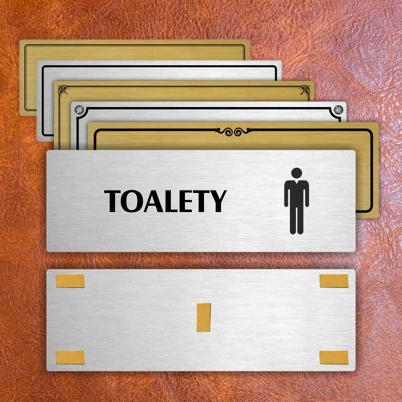 Toalety muži, 200x66mm, zlatá popiska s imitacemi šroubků