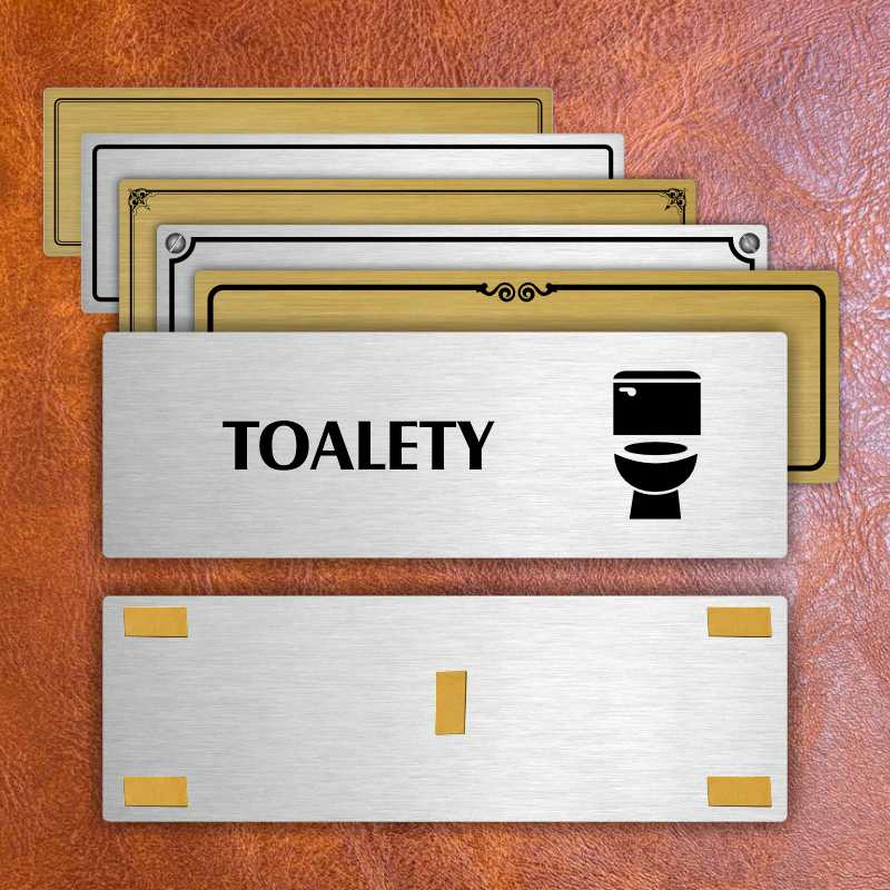 Toalety, 200x66mm, zlatá popiska s okrasným rámečkem  