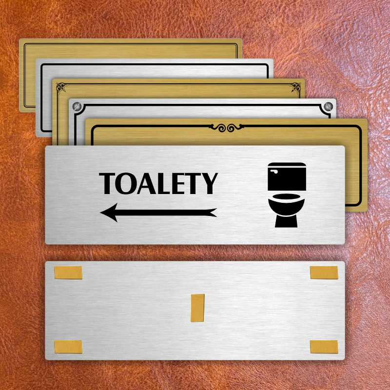 Toalety vlevo, 200x66mm, zlatá popiska 