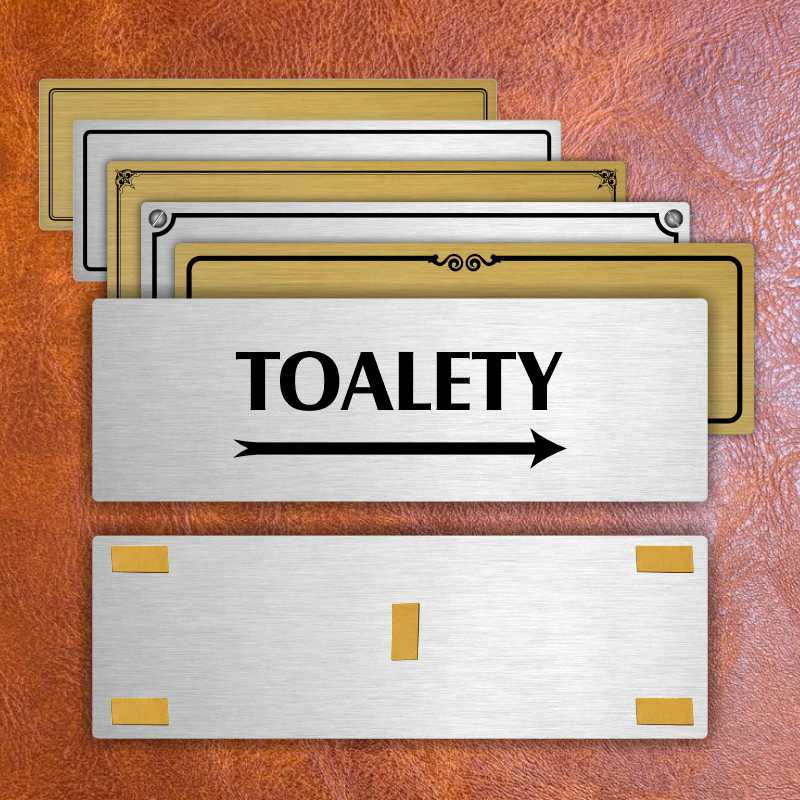 Toalety vpravo, 240x79mm, stříbrná popiska 