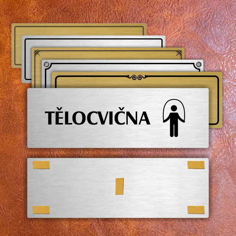 Tělocvična, 200x66mm, stříbrná popiska s rámečkem