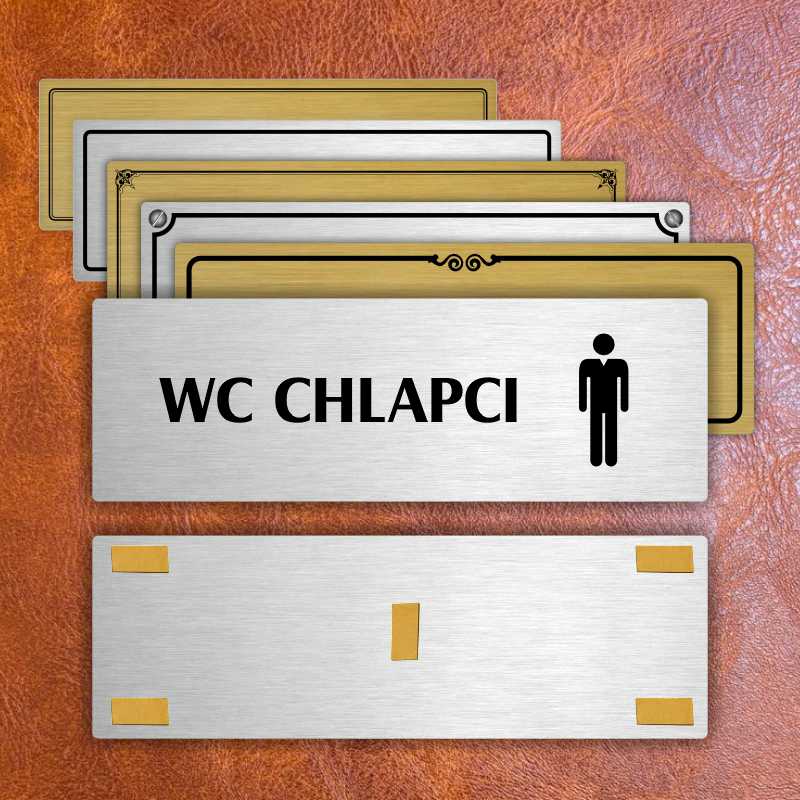 WC chlapci, 200x66mm, zlatá popiska s okrasným rámečkem  