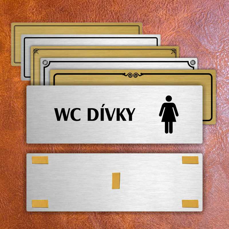 WC dívky, 200x66mm, zlatá popiska s rámečkem