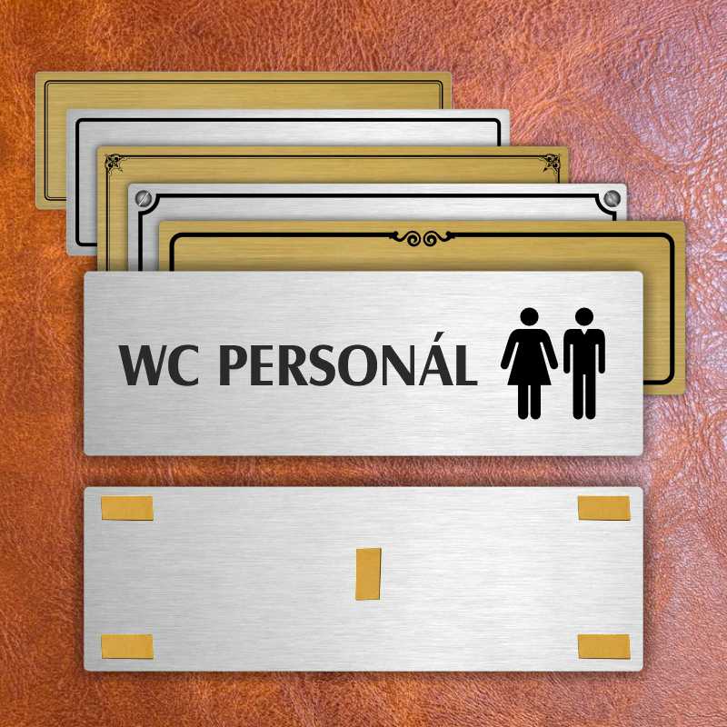 WC personál společné, 200x66mm, zlatá popiska s okrasným rámečkem  