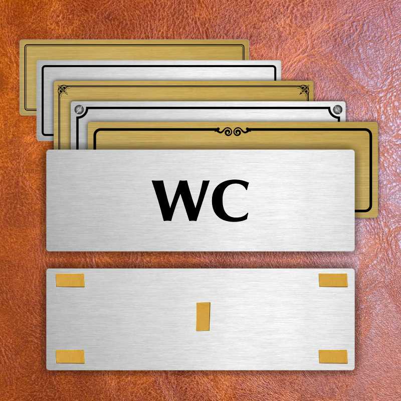 WC, 200x66mm, zlatá popiska s imitacemi šroubků